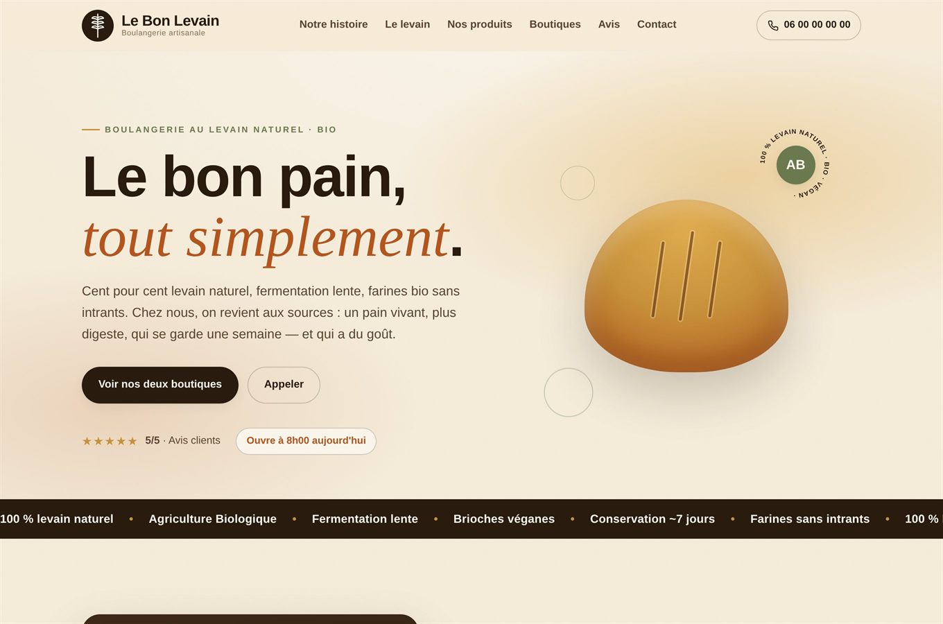 Site vitrine sur-mesure pour une boulangerie de quartier — réalisation d'Alexandre Labsi, développeur web freelance
