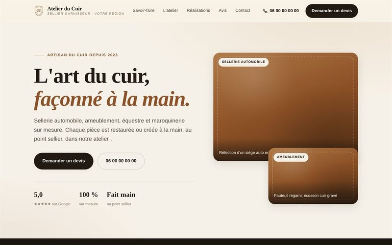 Site vitrine d’un atelier d’artisan du cuir, réalisé par Alexandre Labsi